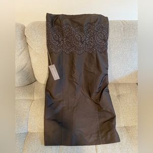 Ann Taylor strapless brown silk and lace dress